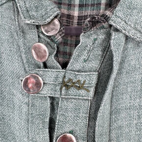 Lagenlook Button Down Shirt Womens 2XL Mens XL Green Unisex Hippie Hobbitcore - Picture 3 of 12